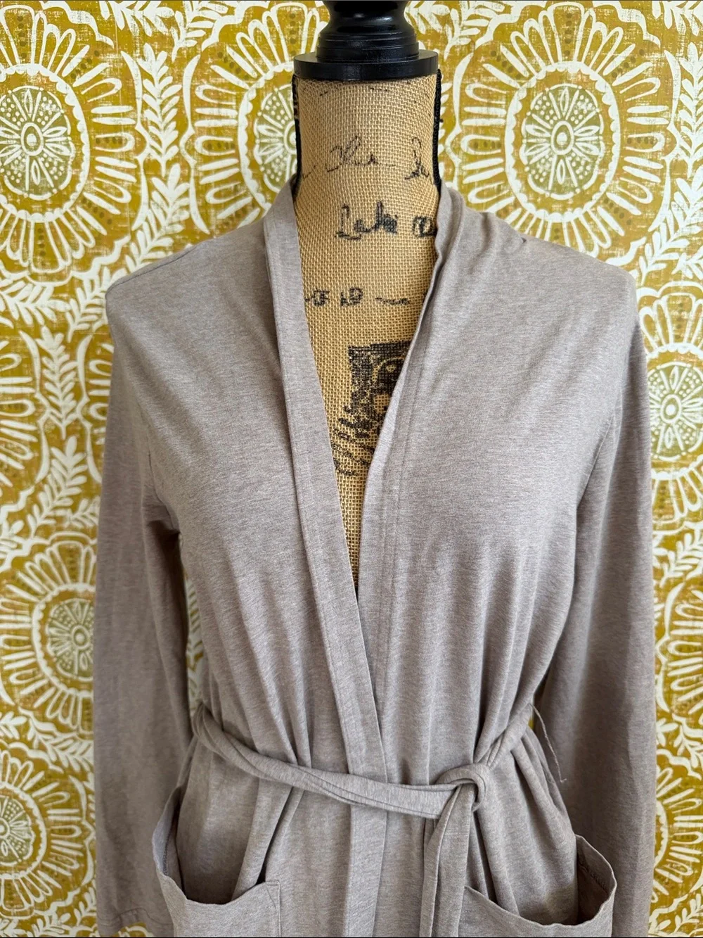 PACT Cool Stretch Organic Cotton Lounge Duster Robe in Oat Heather Sz S